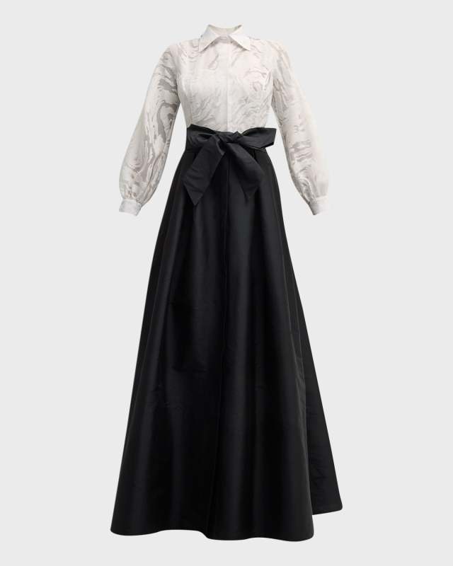Two-Tone Burnout A-Line Shirt Gown